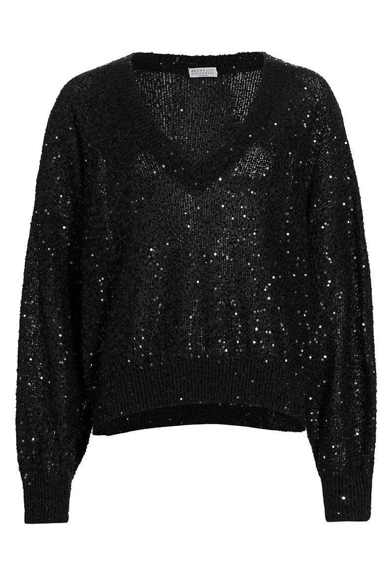 BRUNELLO CUCINELLI-Sequin V-Neck Sweater-