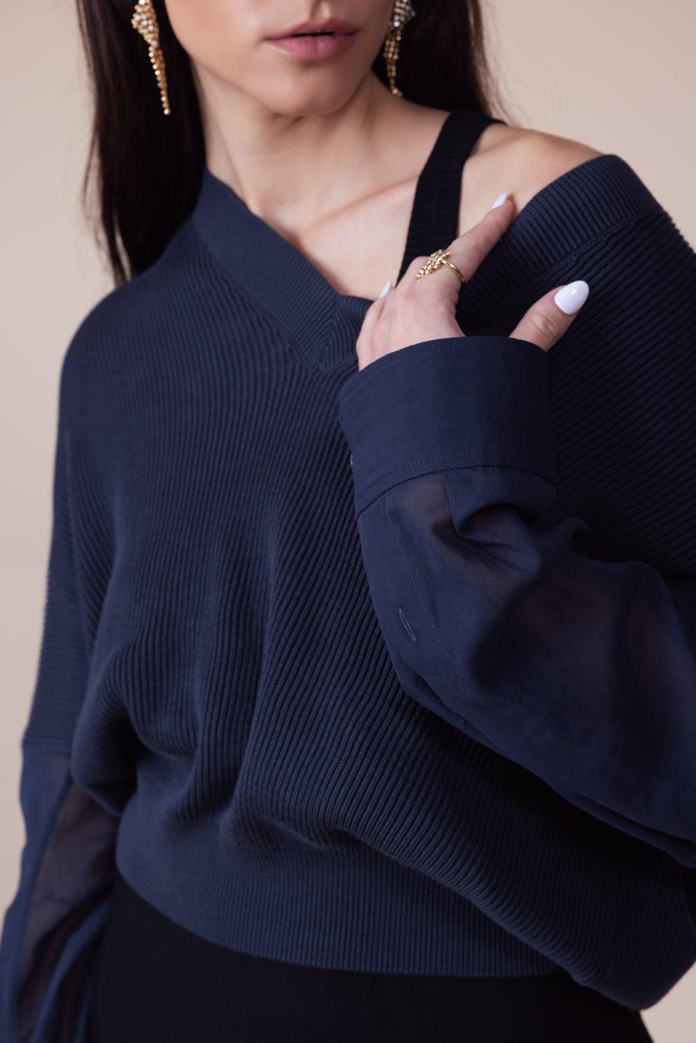 BRUNELLO CUCINELLI-Mixed Media Pullover Sweater-