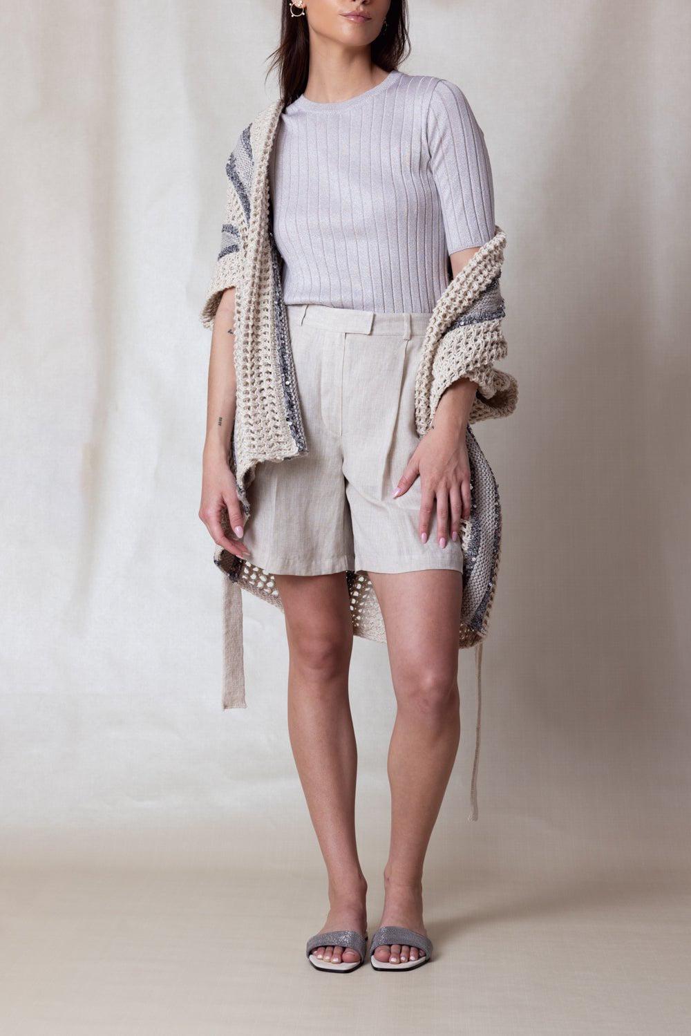 BRUNELLO CUCINELLI-Short Sleeve Lurex Top-