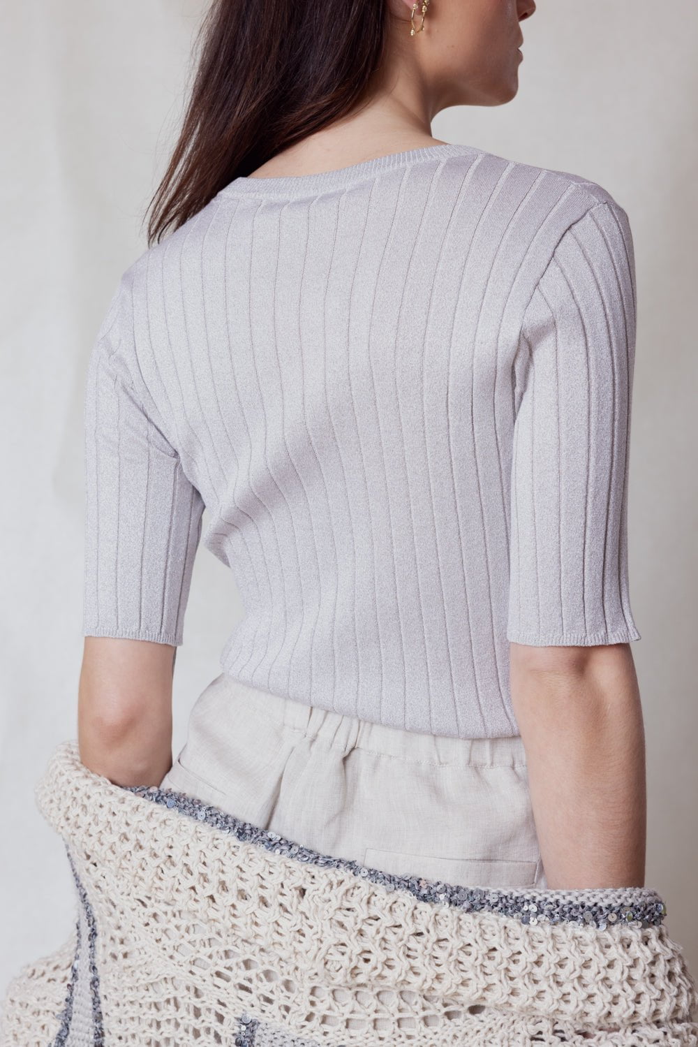 BRUNELLO CUCINELLI-Short Sleeve Lurex Top-