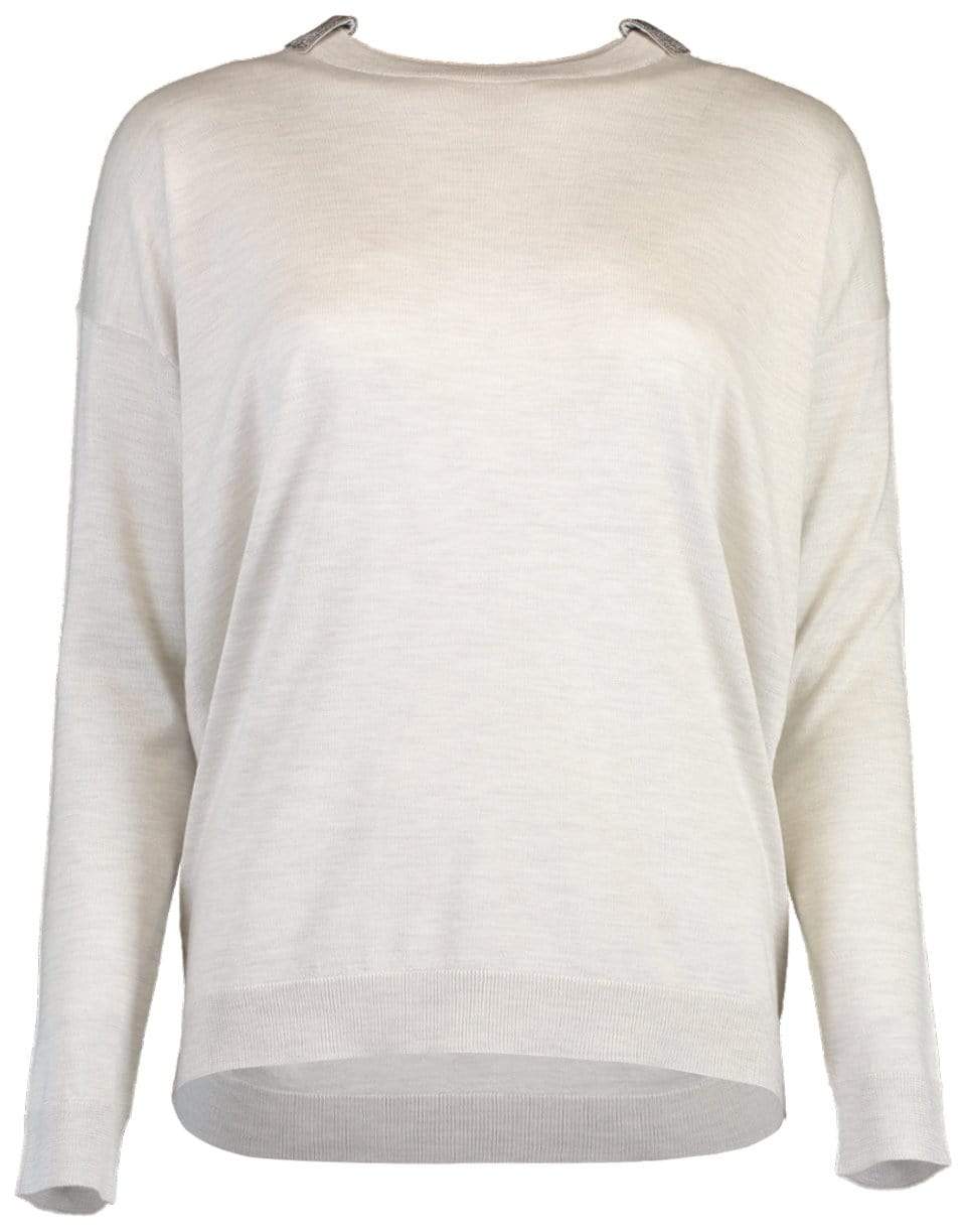 BRUNELLO CUCINELLI-Long Sleeve Crew Monili Tab Collar Detail-