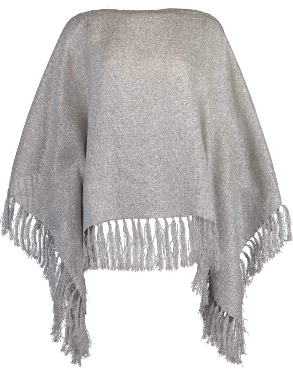 BRUNELLO CUCINELLI-Pearl Grey Fringe Poncho-PRLGREY