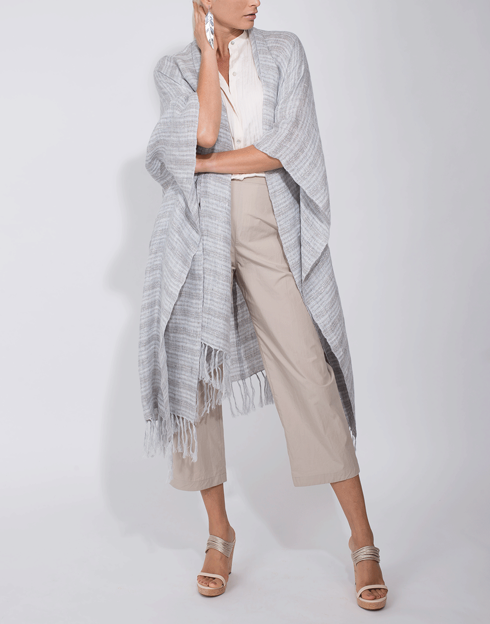 BRUNELLO CUCINELLI-Plaid Open Shawl-PRL/GRY