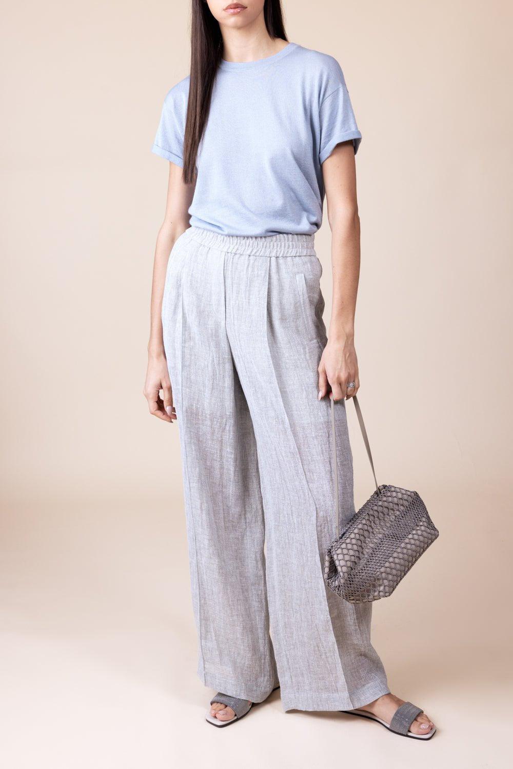 BRUNELLO CUCINELLI-Lurex Tee - Powder Blue-