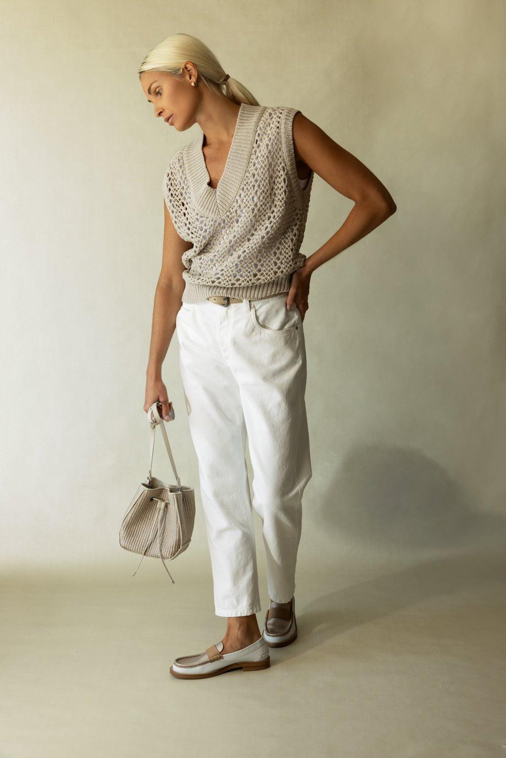 BRUNELLO CUCINELLI-Cap Sleeve V Neck Top-