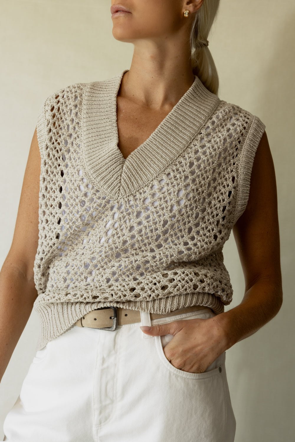 BRUNELLO CUCINELLI-Cap Sleeve V Neck Top-