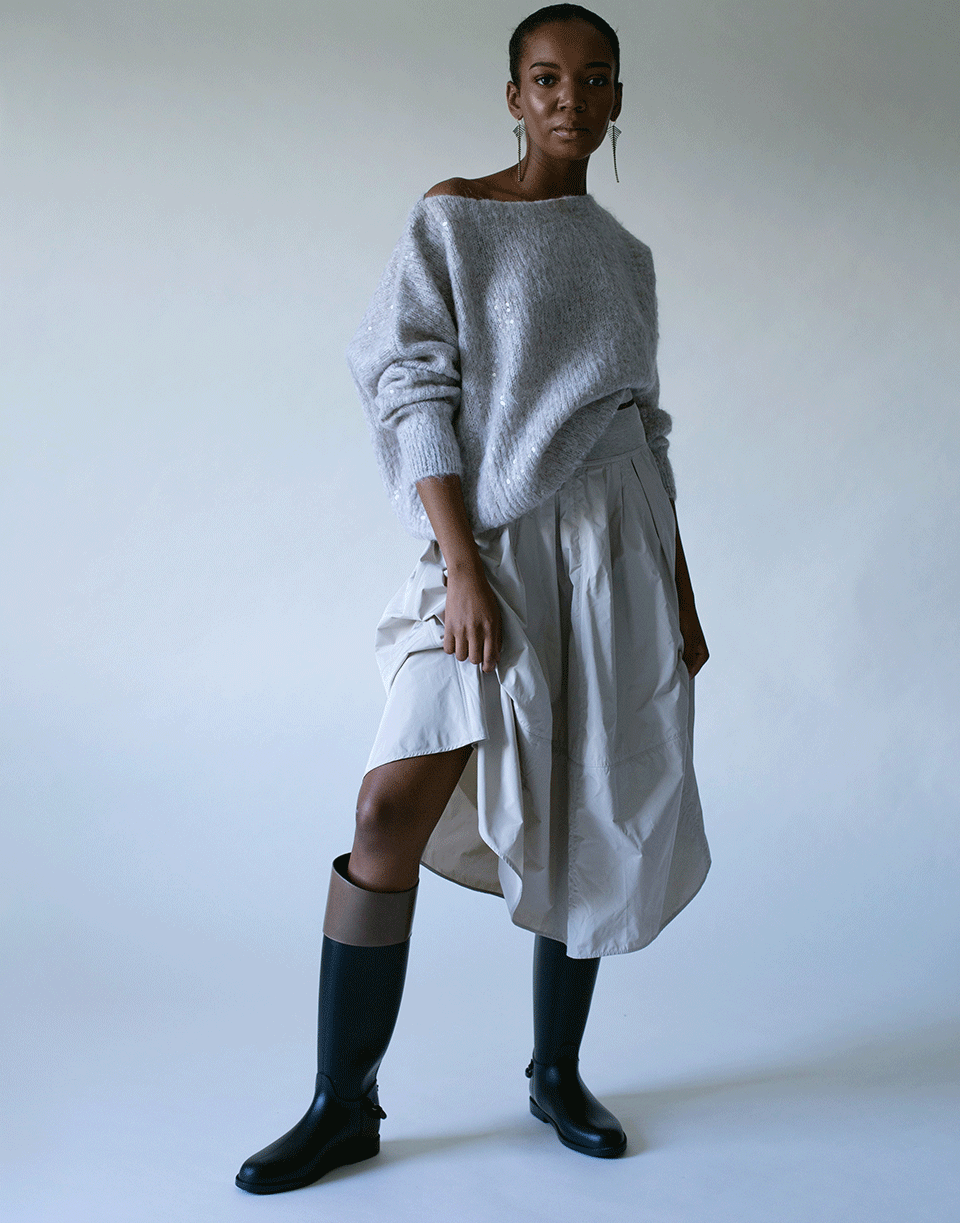 BRUNELLO CUCINELLI-Wet Effect Embroidered Boatneck Pullover-