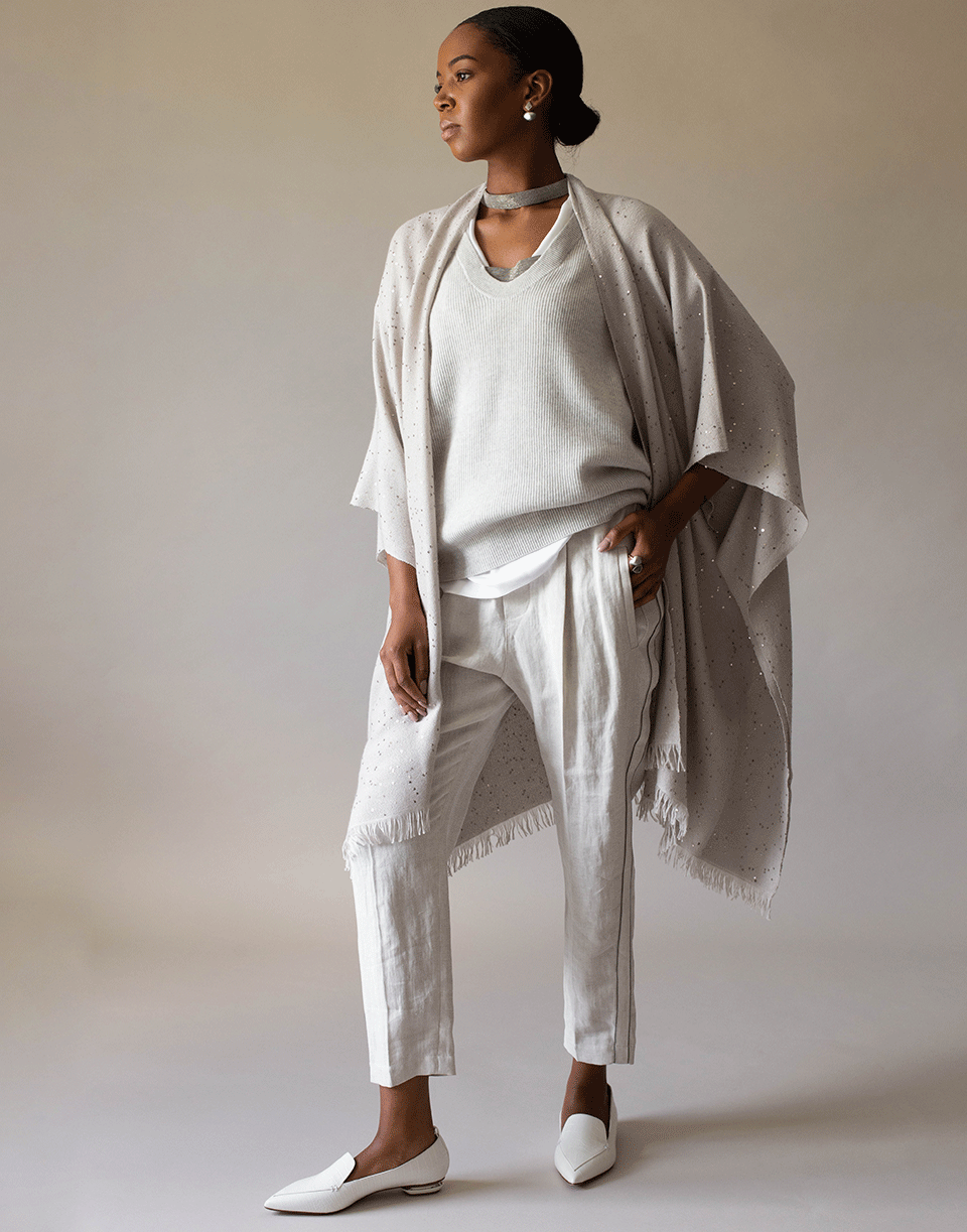 BRUNELLO CUCINELLI-Stone Cashmere Silk Paillette Shawl-STONE