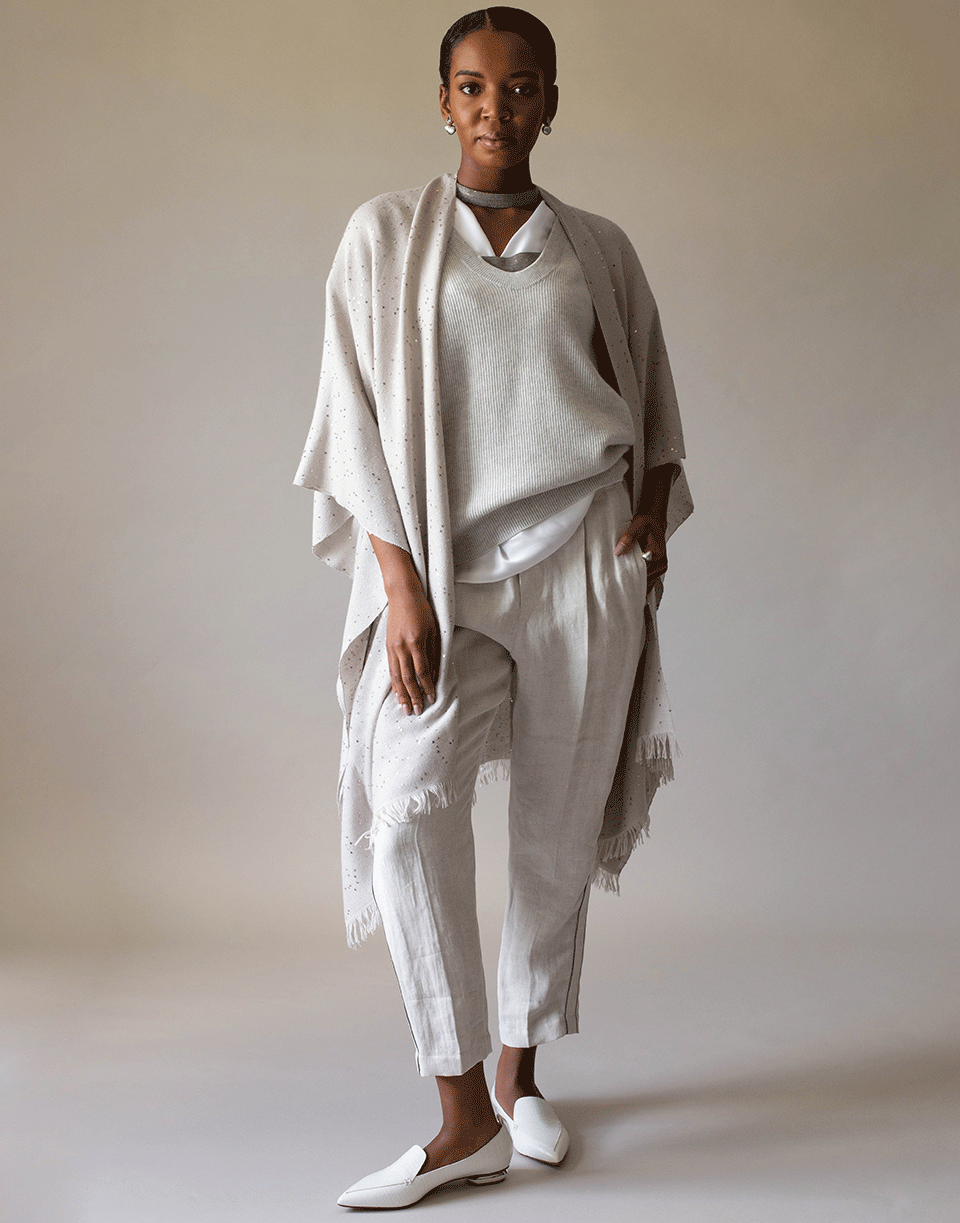 BRUNELLO CUCINELLI-Stone Cashmere Silk Paillette Shawl-STONE