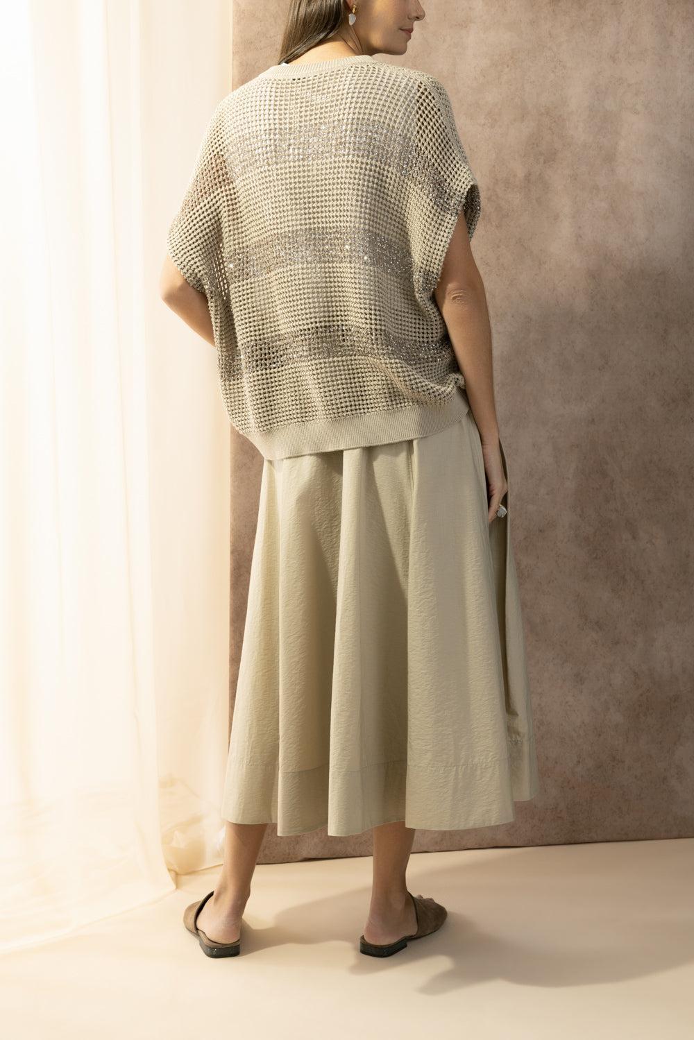Water Reflection Kimono Crewneck - Dark Sand-STRIPE-XS-CLOTHINGTOPKNITS-BRUNELLO CUCINELLI