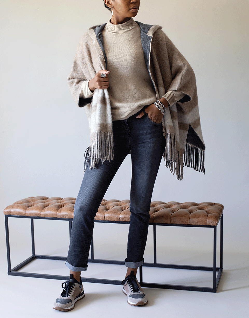 BRUNELLO CUCINELLI-Snap Front Stripe Poncho-