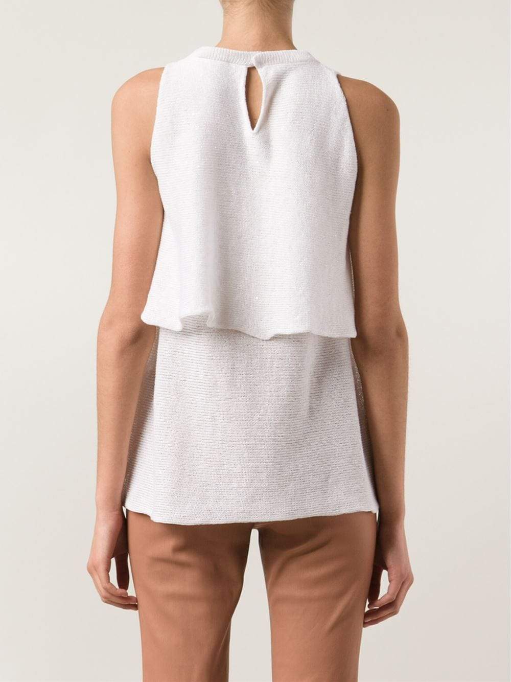 BRUNELLO CUCINELLI-Double Layer Paillette Knit Top-VANILLA