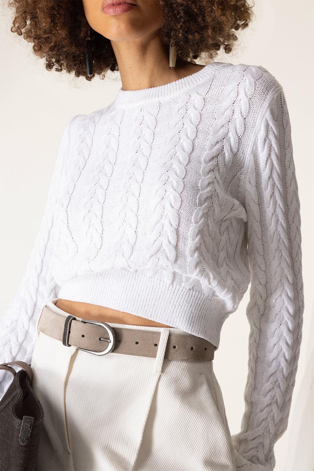 Long Sleeve Cable Crewneck-WHITE-XS-CLOTHINGTOPKNITS-BRUNELLO CUCINELLI