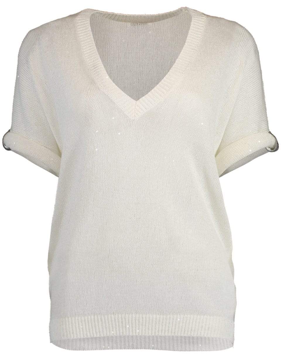 BRUNELLO CUCINELLI-V-Neck Paillette Knit Top-