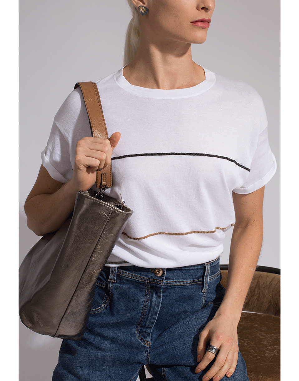 BRUNELLO CUCINELLI-Short Sleeve Cotton Monili Stripe Knit-