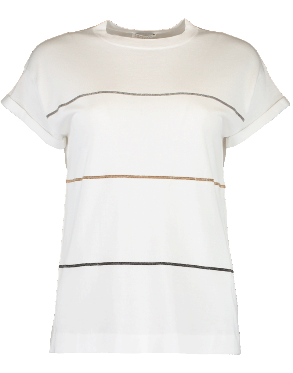 BRUNELLO CUCINELLI-Short Sleeve Cotton Monili Stripe Knit-