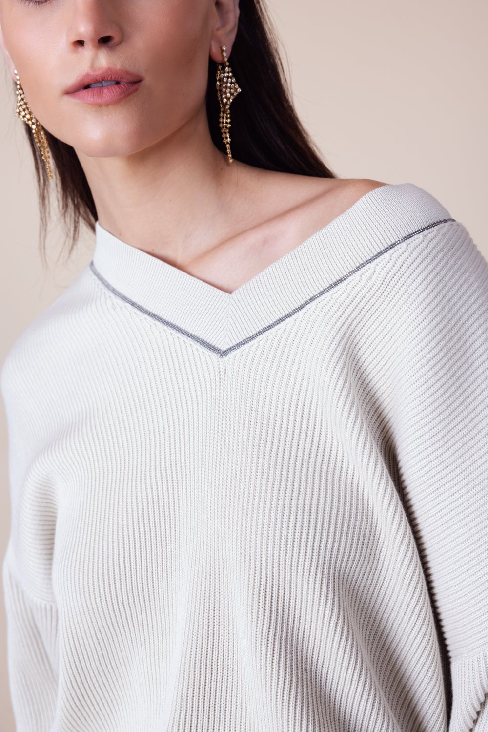 BRUNELLO CUCINELLI-Monili Trim Vneck Sweater-
