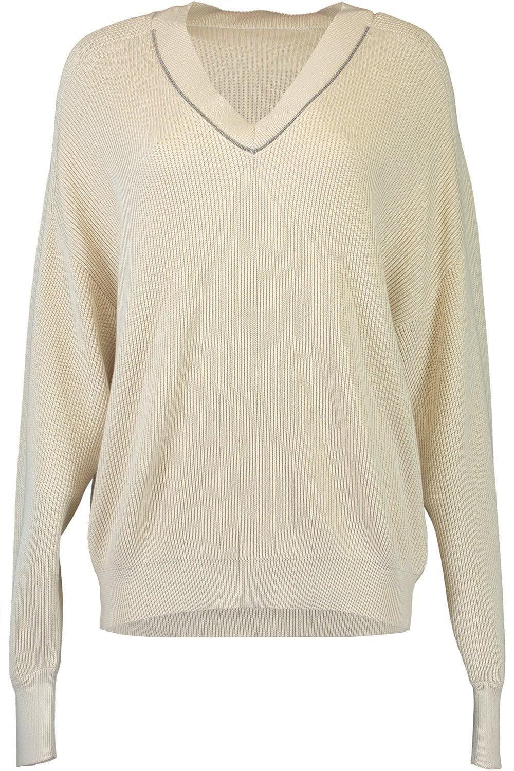 BRUNELLO CUCINELLI-Monili Trim Vneck Sweater-
