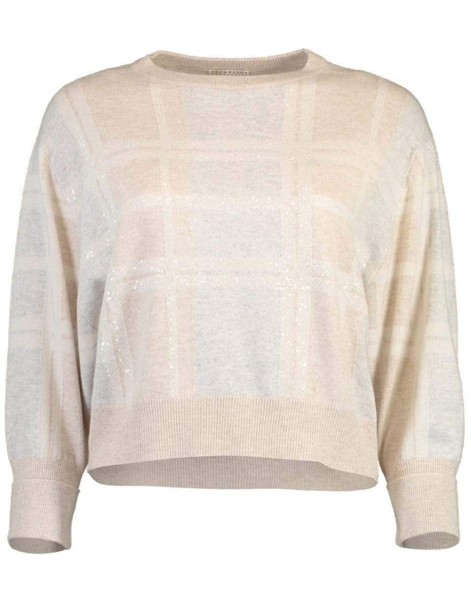 BRUNELLO CUCINELLI-Checkered Paillette Embroidered Pullover Knit-