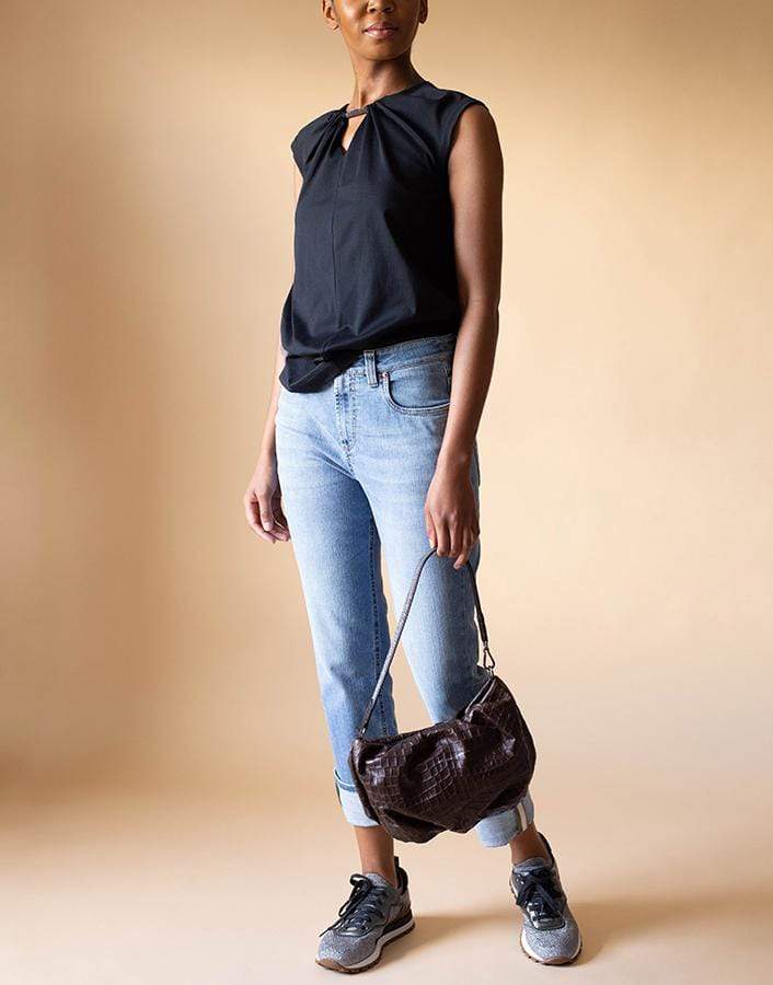 BRUNELLO CUCINELLI-Black Sleeveless Monili Collar Jersey Top-
