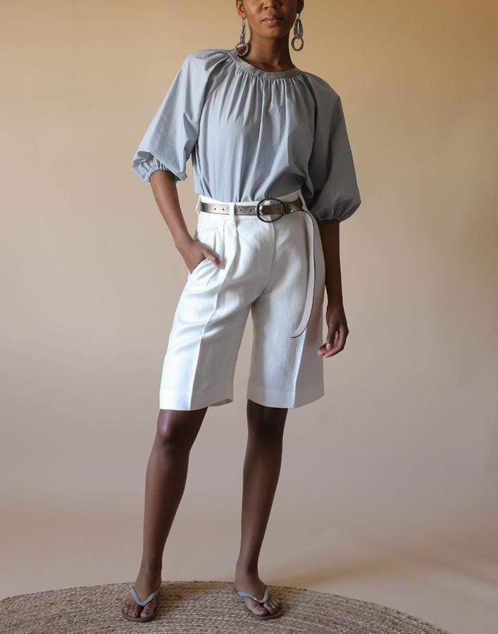 BRUNELLO CUCINELLI-Monili Chain Collared Crinkle Peasant Top-