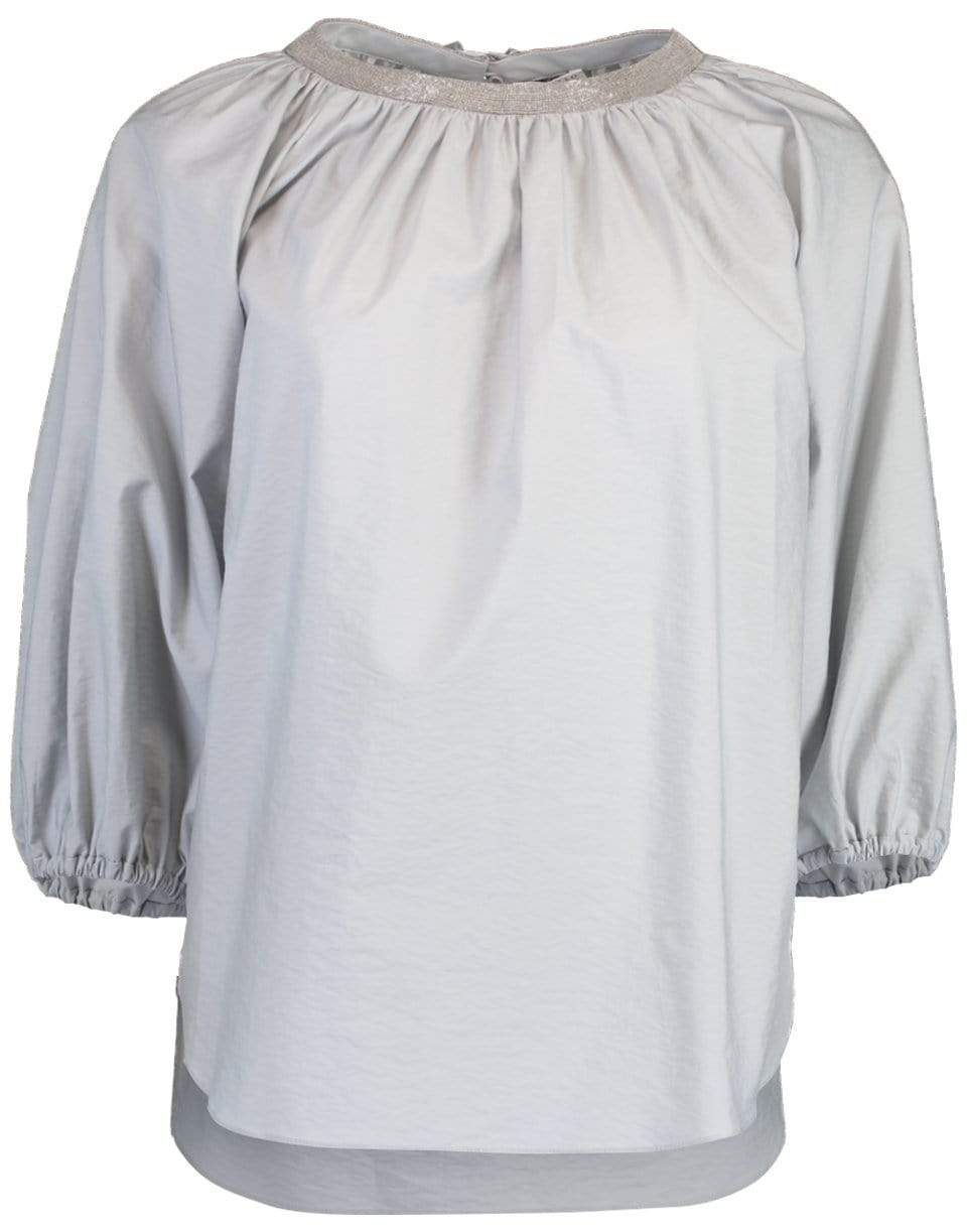 BRUNELLO CUCINELLI-Monili Chain Collared Crinkle Peasant Top-