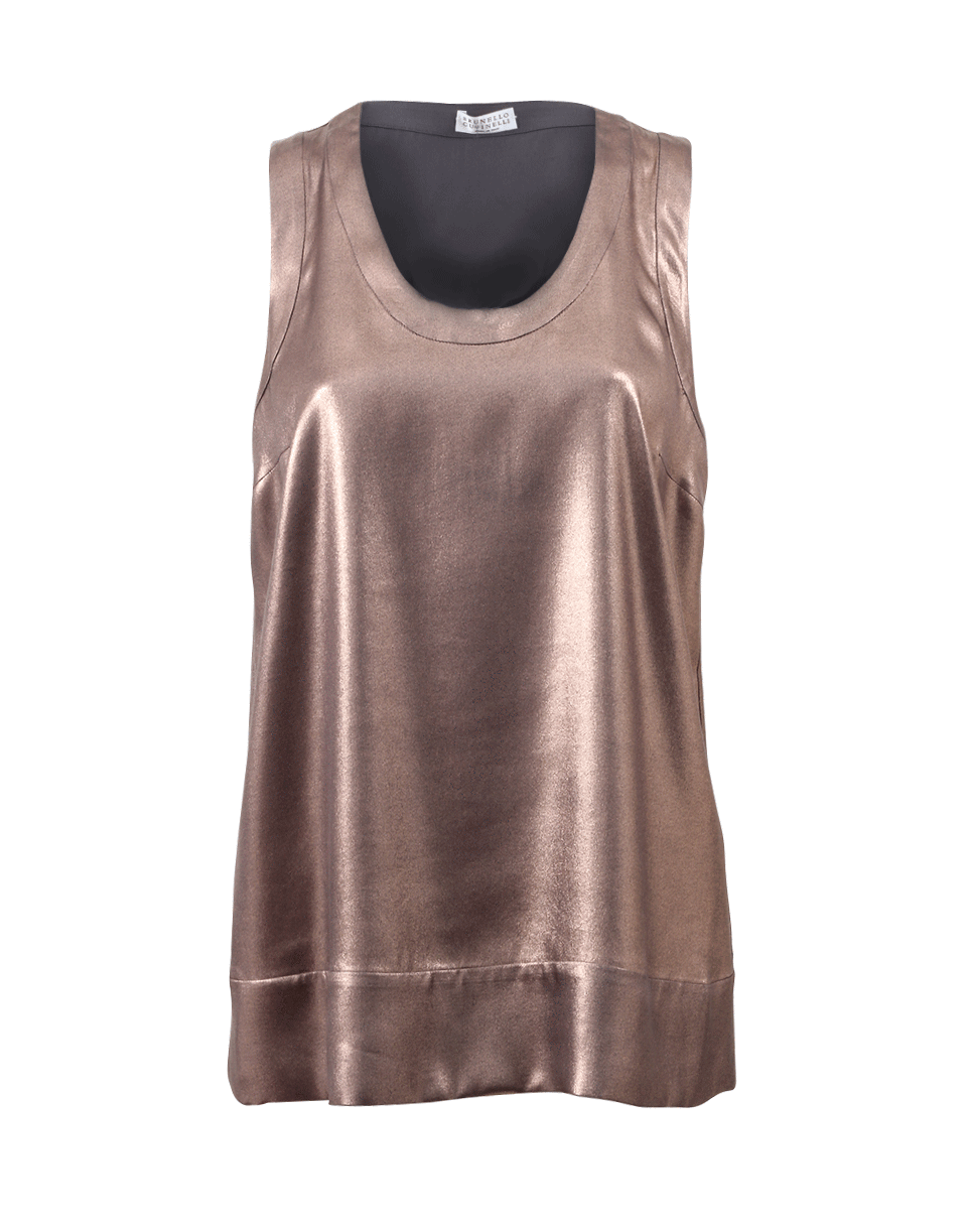 BRUNELLO CUCINELLI-Lame Silk Tank-COPPER