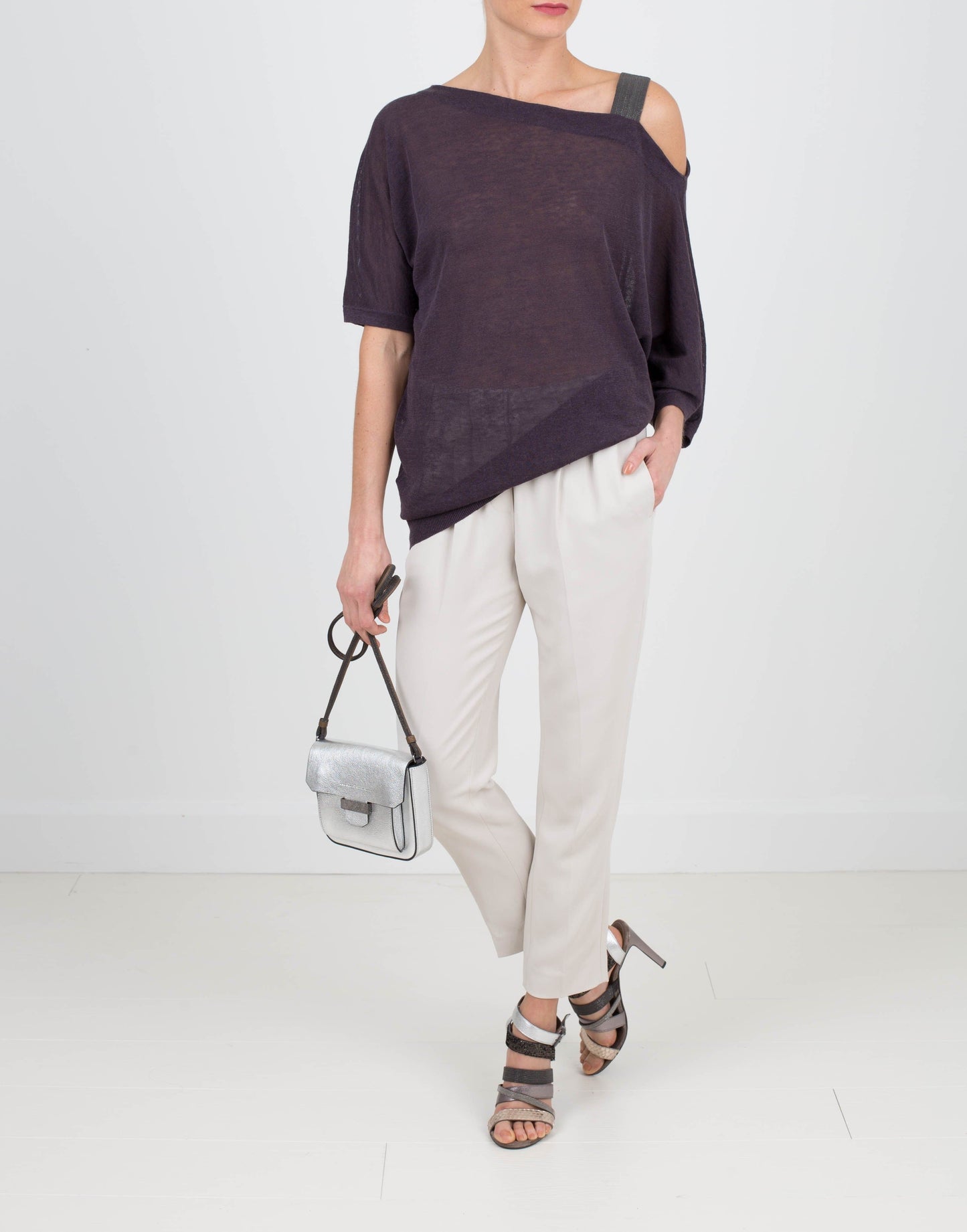 BRUNELLO CUCINELLI-One Shoulder Monili Strap Top-