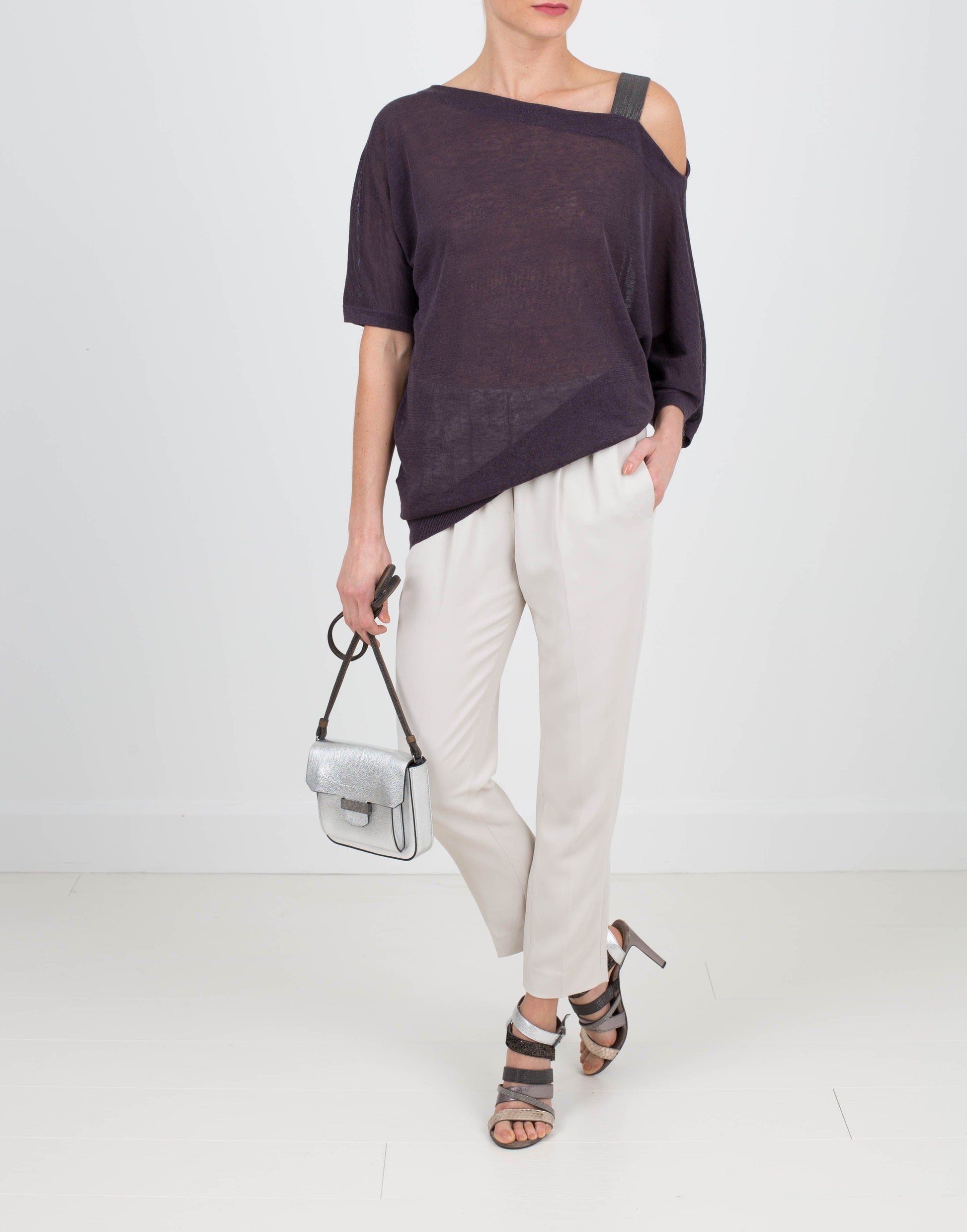 BRUNELLO CUCINELLI-One Shoulder Monili Strap Top-