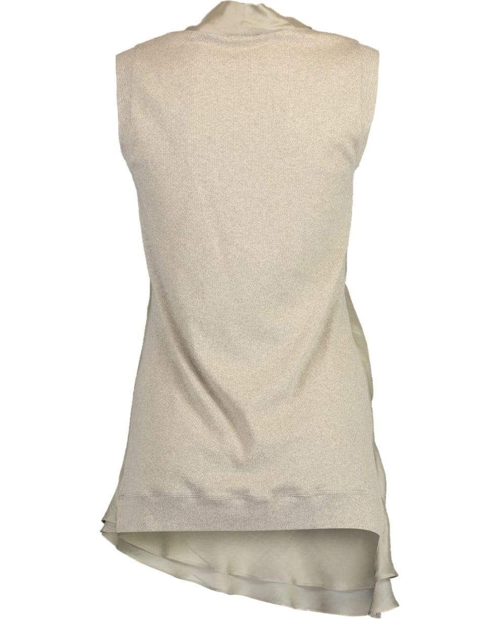 BRUNELLO CUCINELLI-Sleeveless Silk and Jersey Drape Neck Top-GRAY