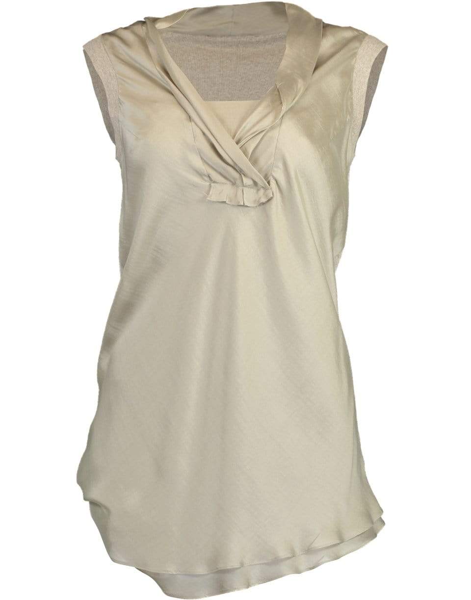 BRUNELLO CUCINELLI-Sleeveless Silk and Jersey Drape Neck Top-GRAY