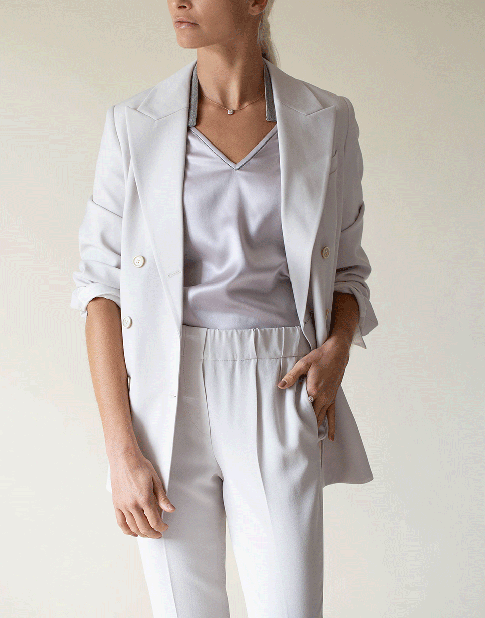 BRUNELLO CUCINELLI-Iris Silk V-Neck Monili Outline Tank-