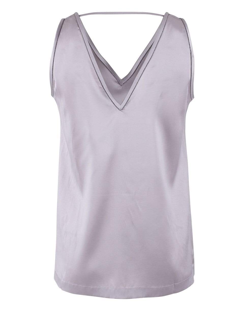 BRUNELLO CUCINELLI-Iris Silk V-Neck Monili Outline Tank-