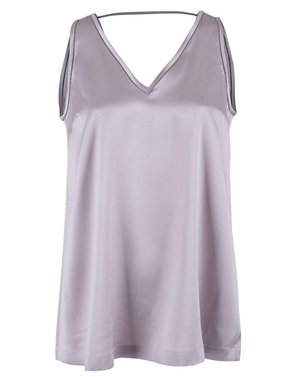 BRUNELLO CUCINELLI-Iris Silk V-Neck Monili Outline Tank-