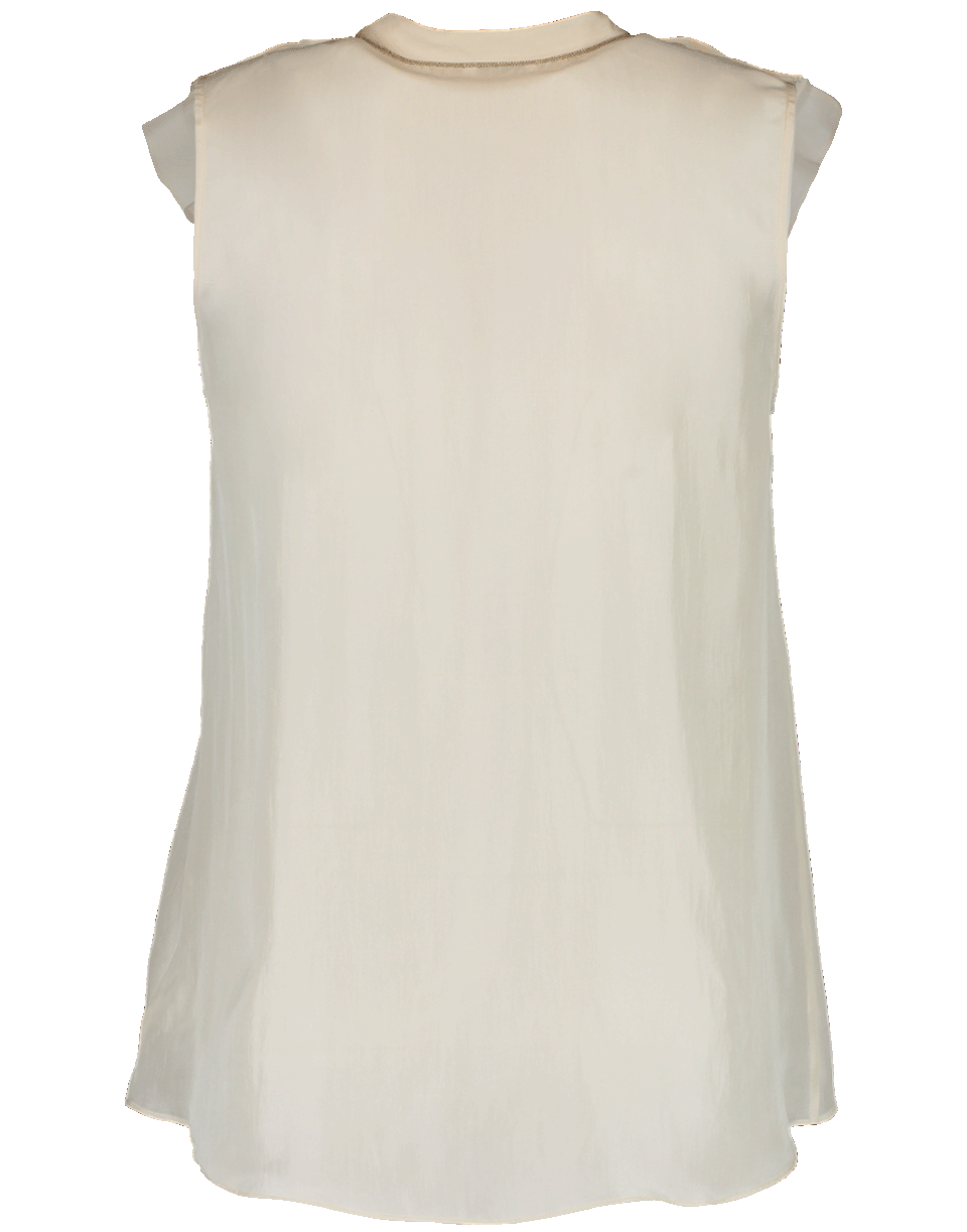 BRUNELLO CUCINELLI-Sleeveless V-Neck Ruffle Top-