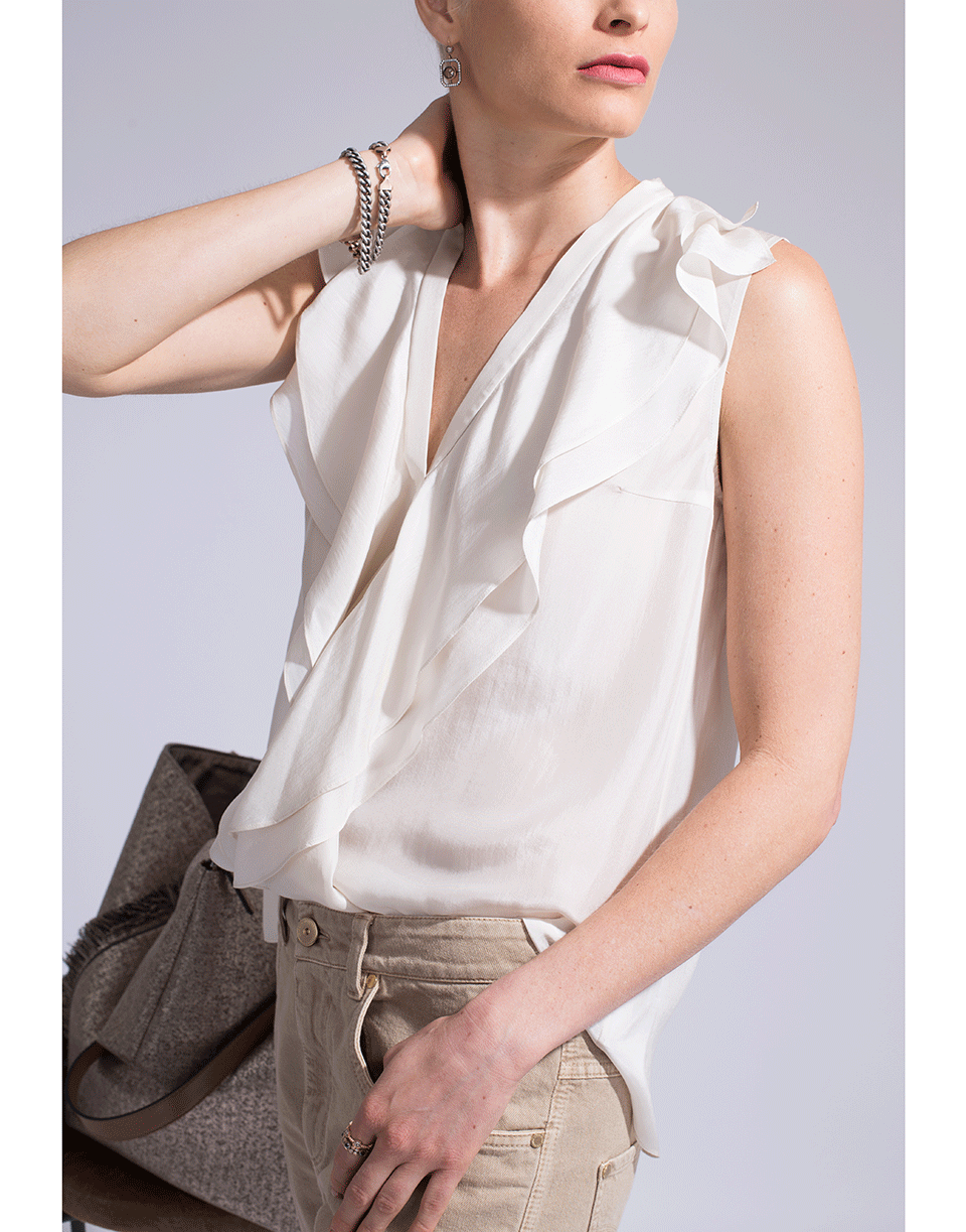 BRUNELLO CUCINELLI-Sleeveless V-Neck Ruffle Top-