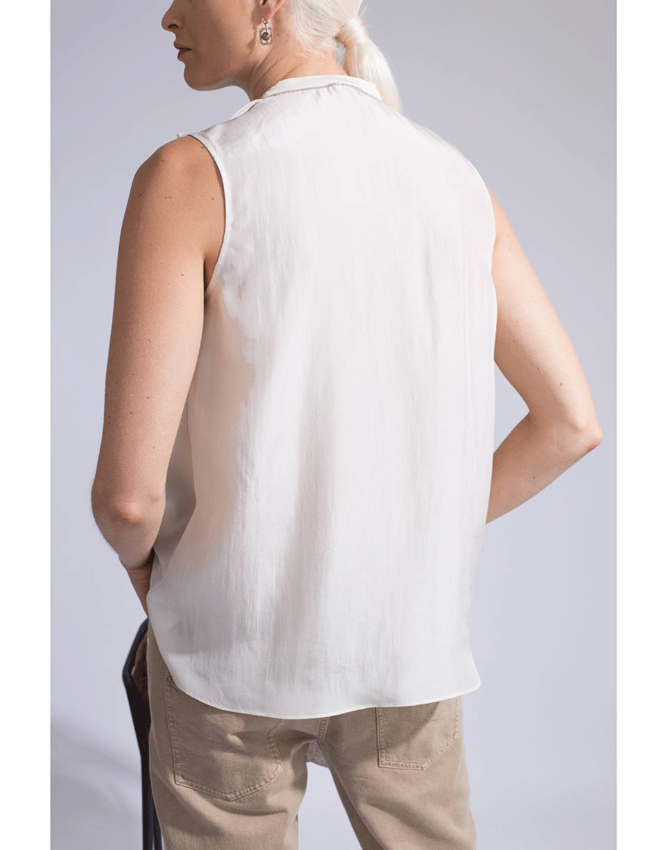 BRUNELLO CUCINELLI-Sleeveless V-Neck Ruffle Top-