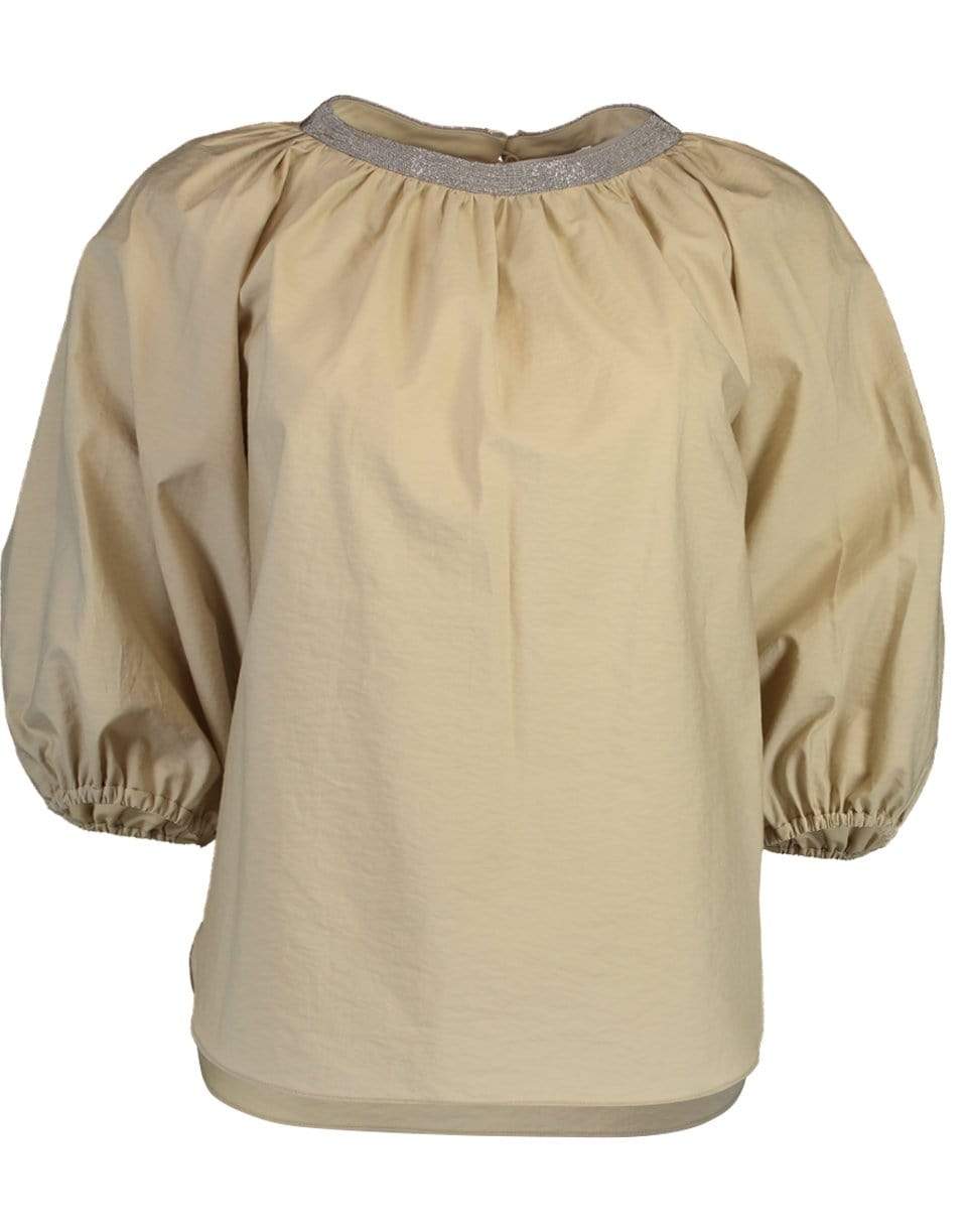 BRUNELLO CUCINELLI-Monili Collar Crinkle Peasant Top-