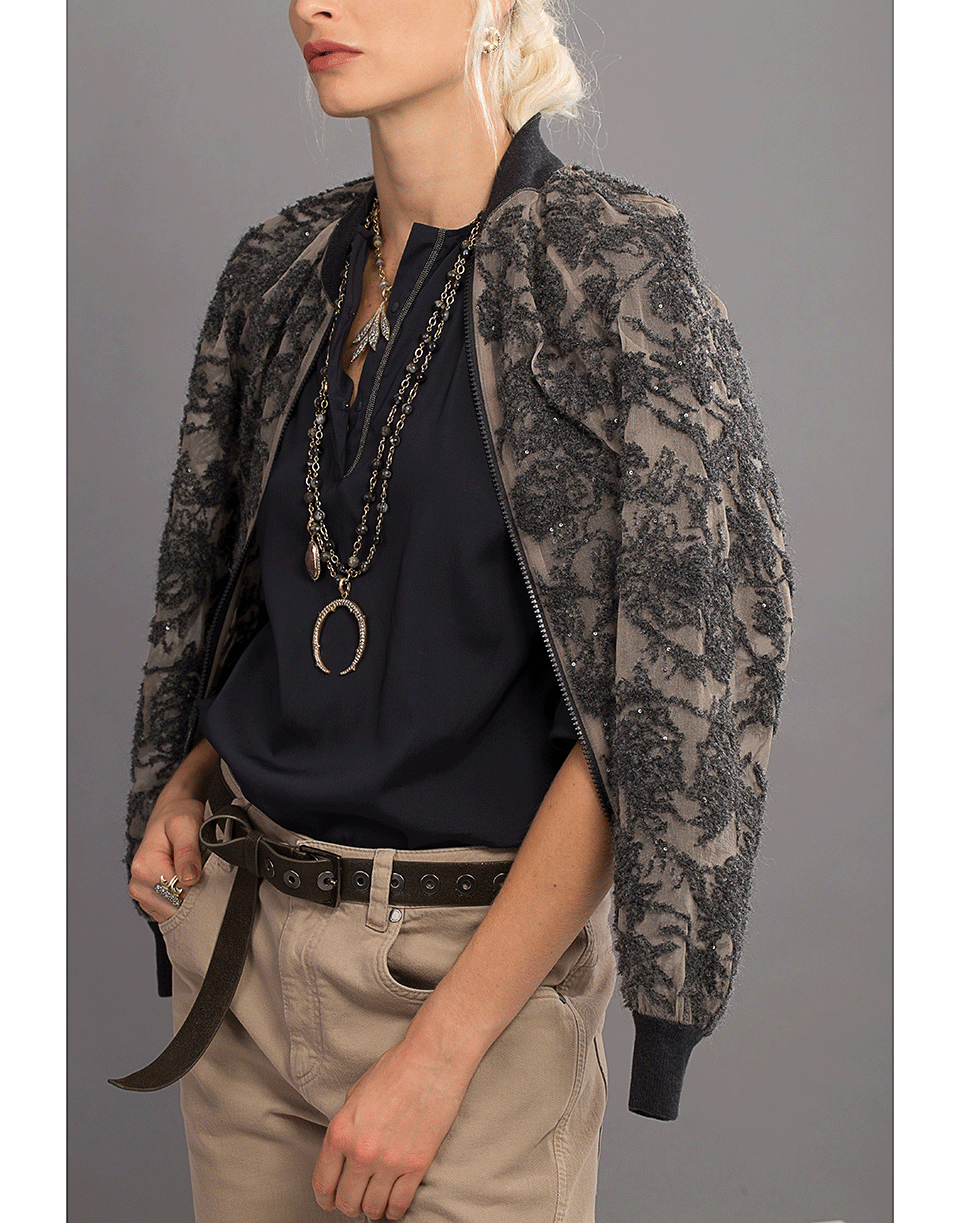BRUNELLO CUCINELLI-Monili Henley Silk Blouse-