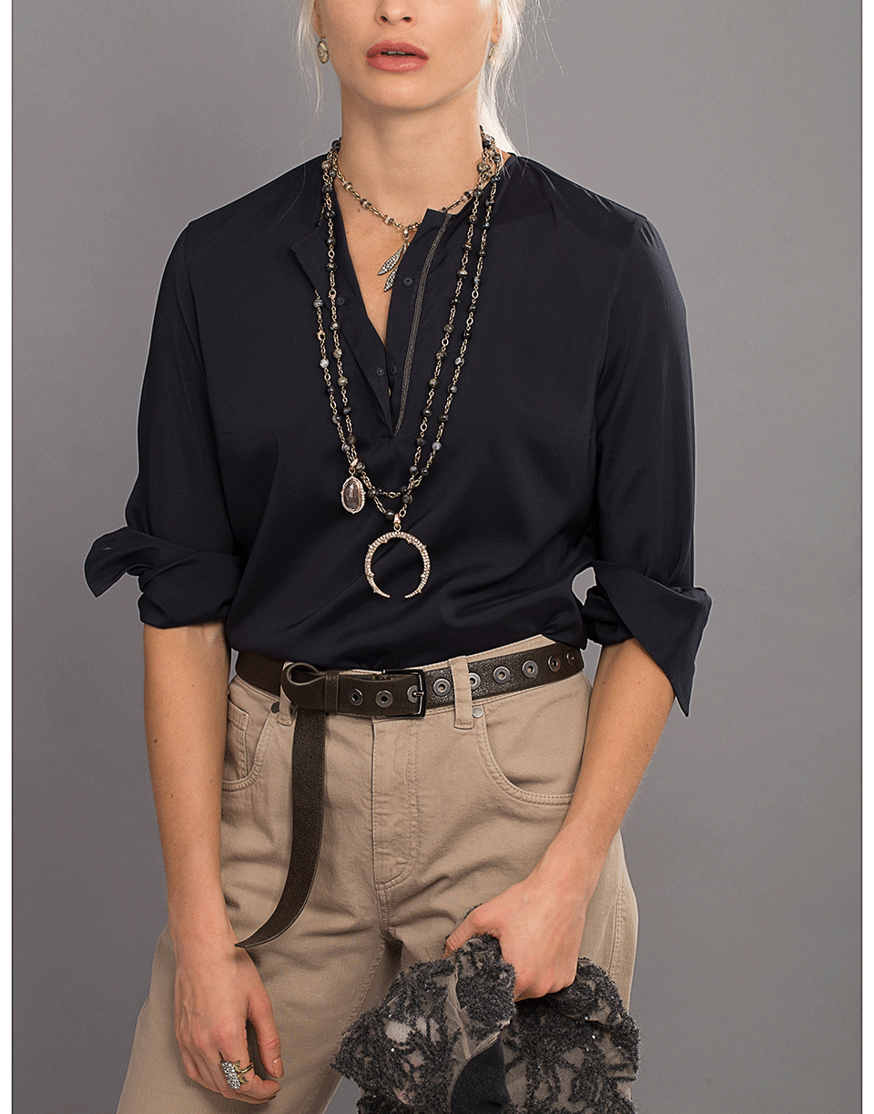 BRUNELLO CUCINELLI-Monili Henley Silk Blouse-