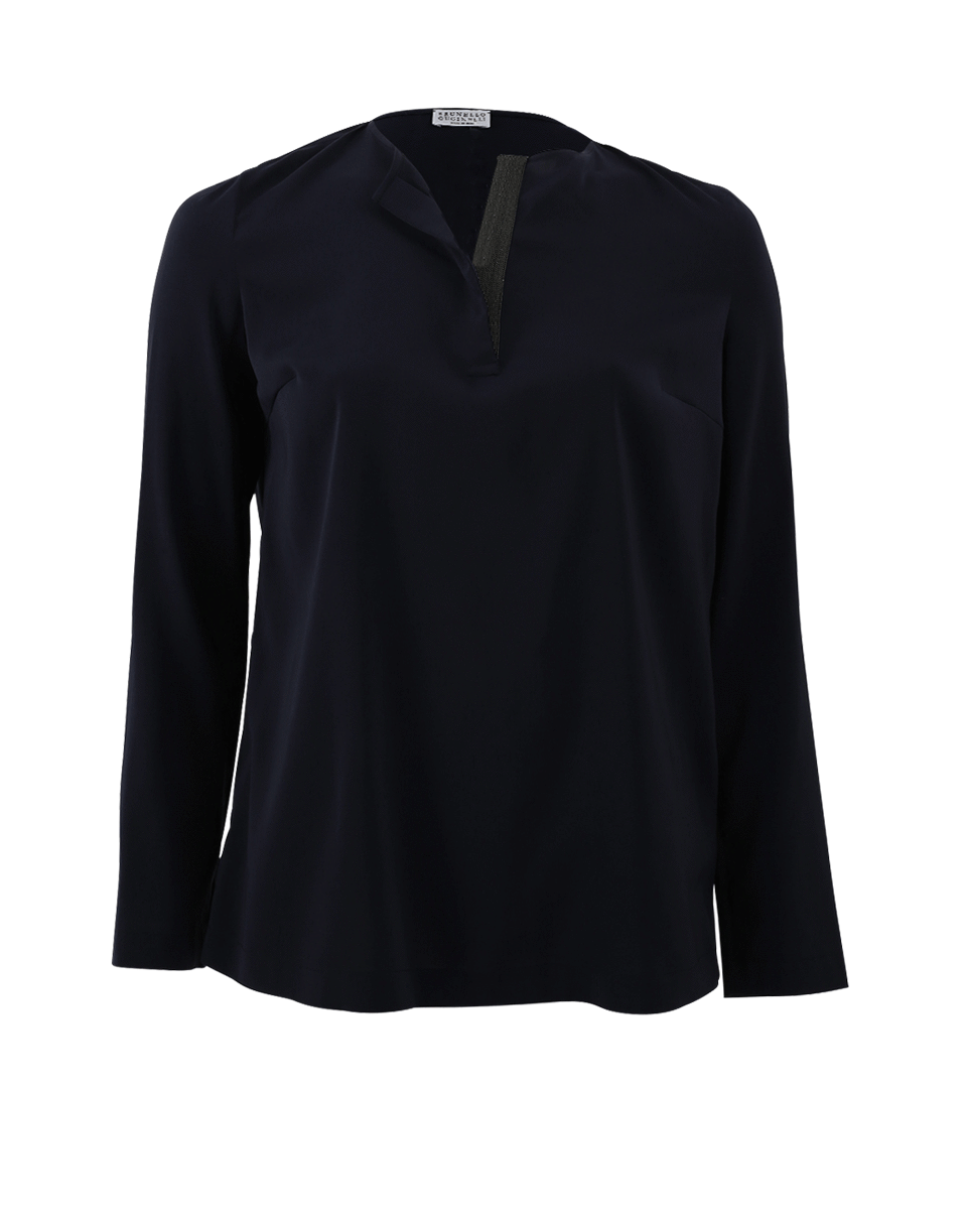 BRUNELLO CUCINELLI-Silk Monili Placket Top-