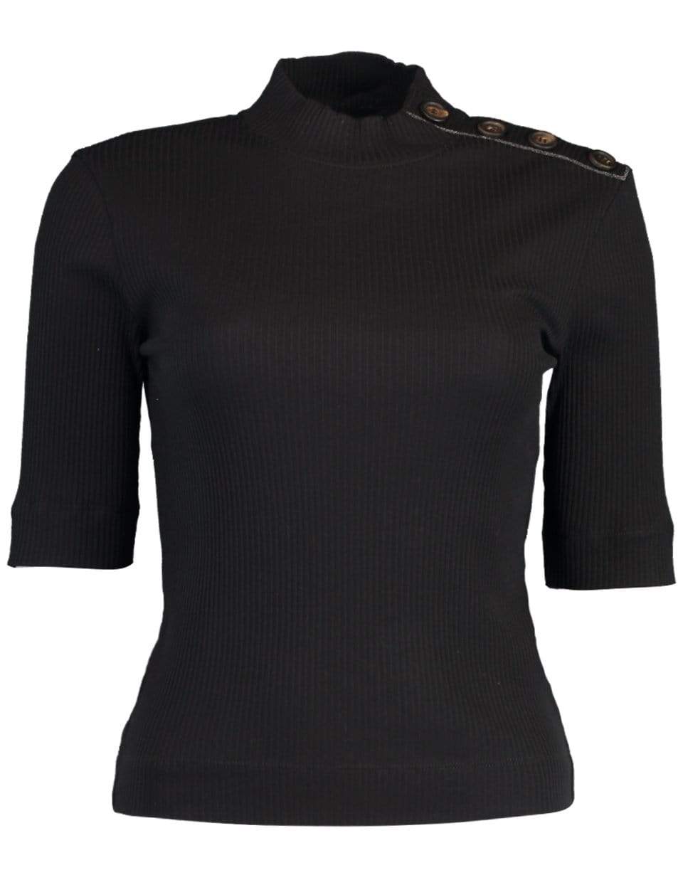 BRUNELLO CUCINELLI-Ribbed Mockneck Cotton Top-