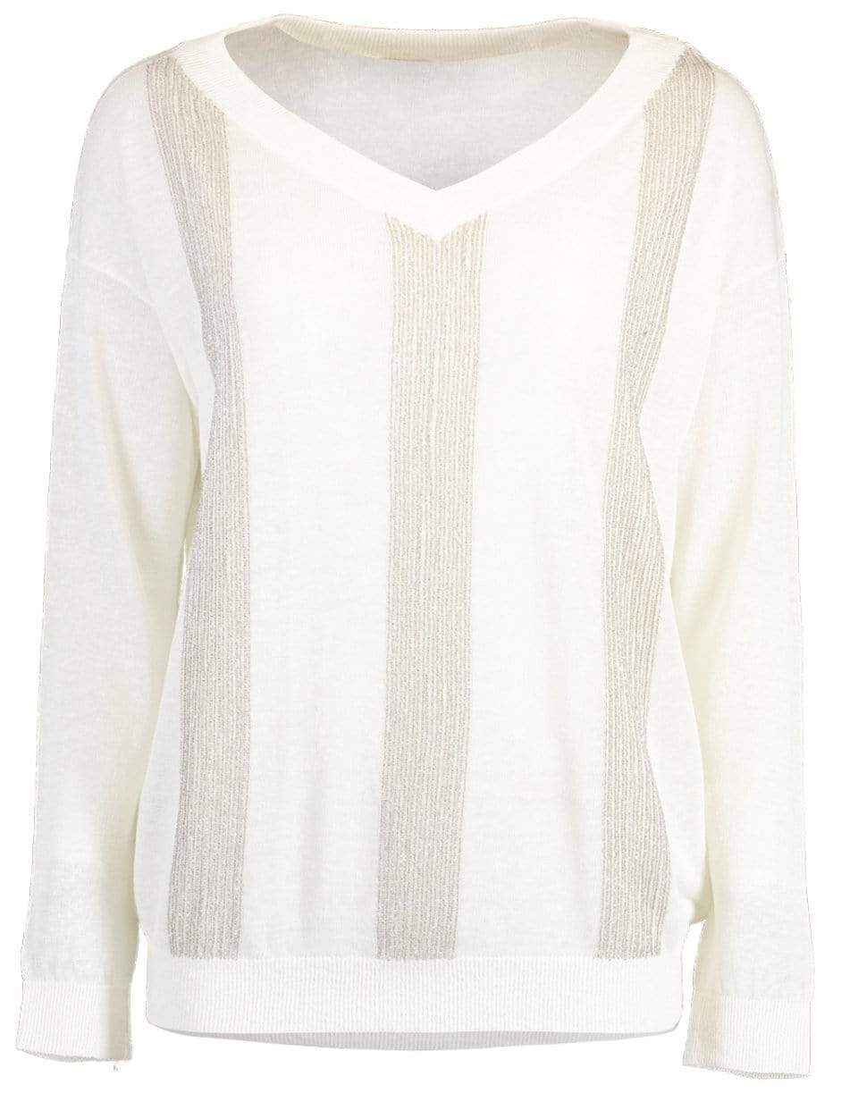 BRUNELLO CUCINELLI-Monili Stripe V-Neck Linen Jumper-