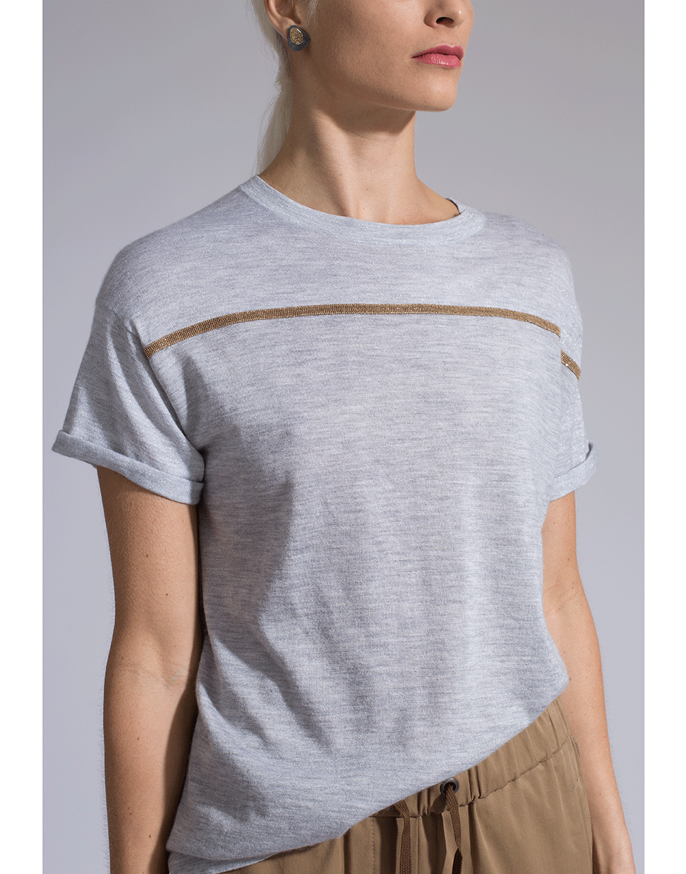 BRUNELLO CUCINELLI-Lurex Stripe Tee-