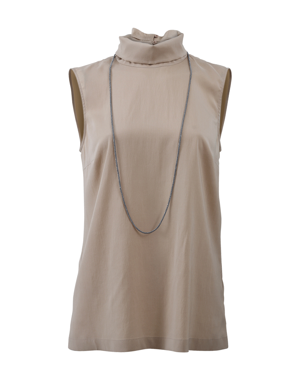 BRUNELLO CUCINELLI-Silk Turtleneck With Monili Lariat-