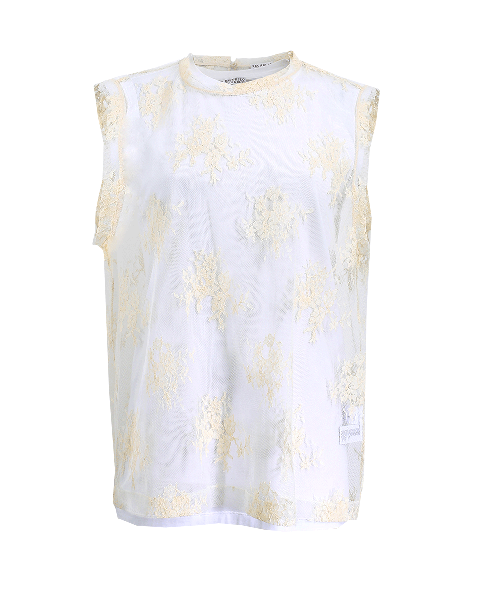 BRUNELLO CUCINELLI-Lace Over Tee Top-VANILLA