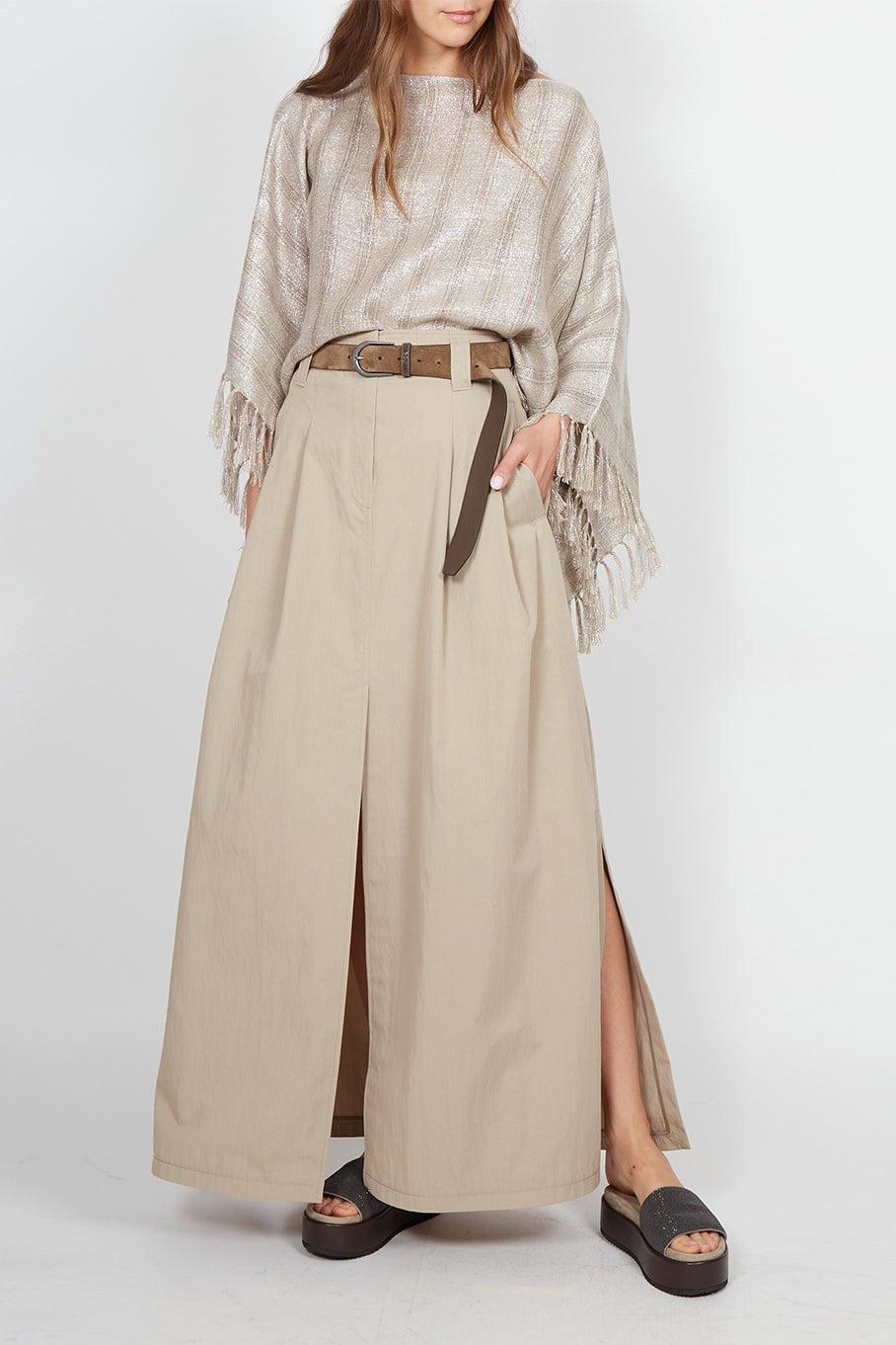 BRUNELLO CUCINELLI-Fringe Trim Stripe Poncho-BGE/BRNZ