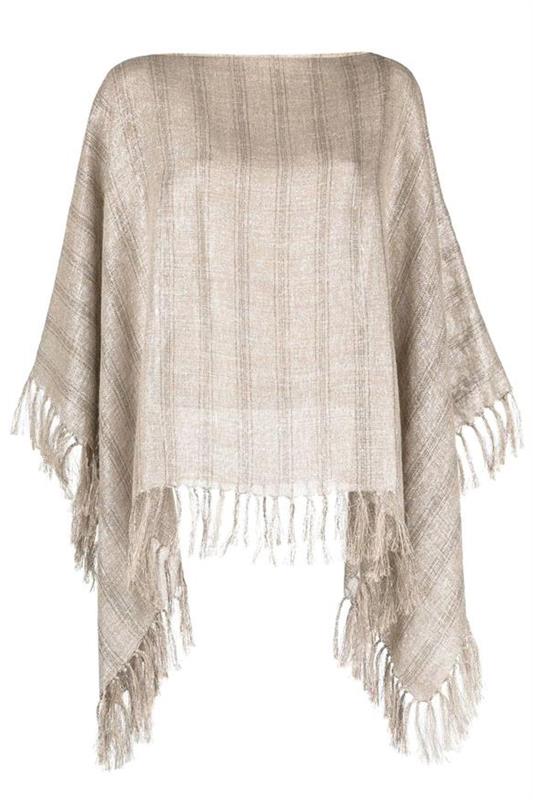 BRUNELLO CUCINELLI-Fringe Trim Stripe Poncho-BGE/BRNZ