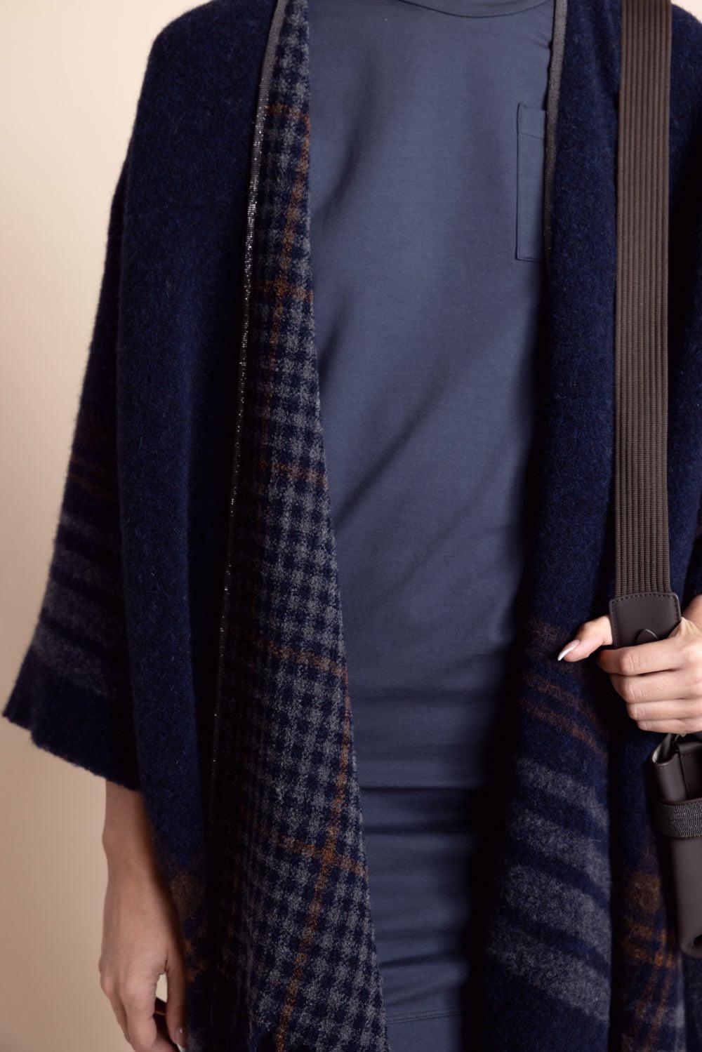 BRUNELLO CUCINELLI-Monili Trim Fringe Cape-BLUEGREY