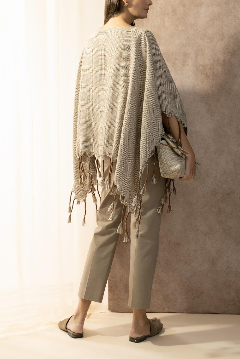 Prince Of Wales Poncho-BROWN-O/S-CLOTHINGTOPPONCHO-BRUNELLO CUCINELLI